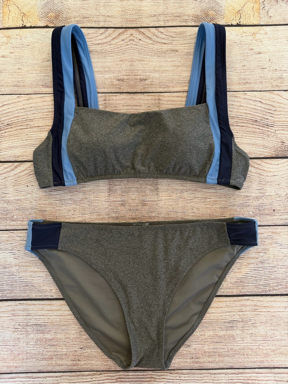 Aerie Heathered Grey & Blue Striped Bikini - Medium